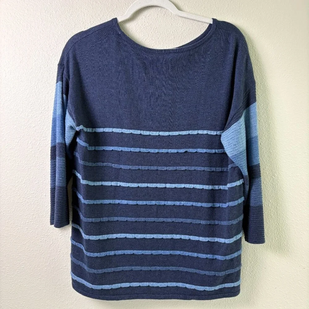 Chicos Touch of Cashmere Striped Sweater Size 1 US M 8 10 Blue Indigo Pullover
